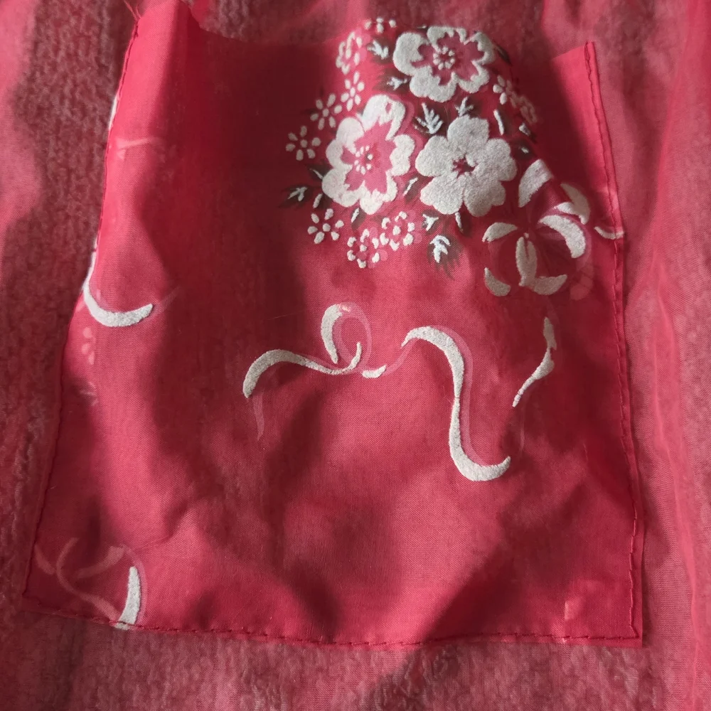 Vintage Red Sheer Hostess Apron – Retro Kitchen Glam With Floral Pocket